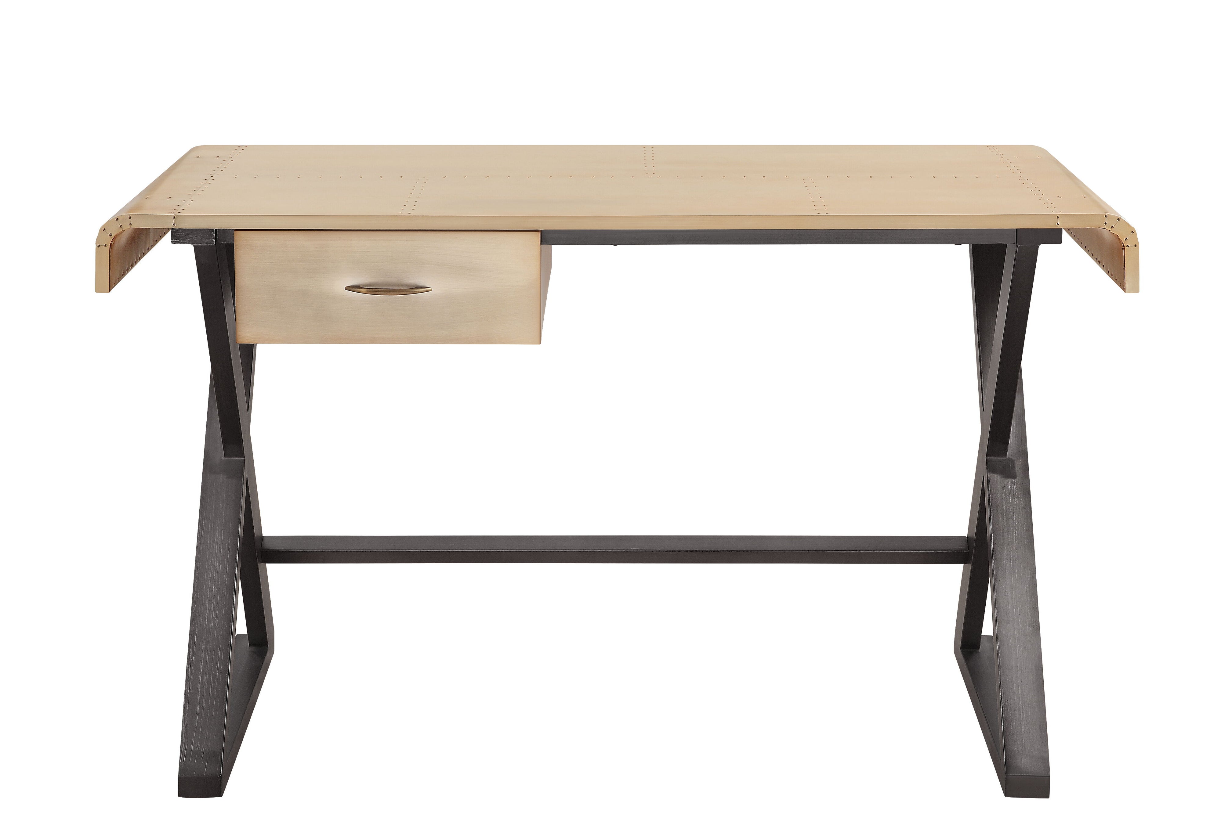 Danton - Aluminum Top Grain Leather Rectangular Writing Desk - Gold