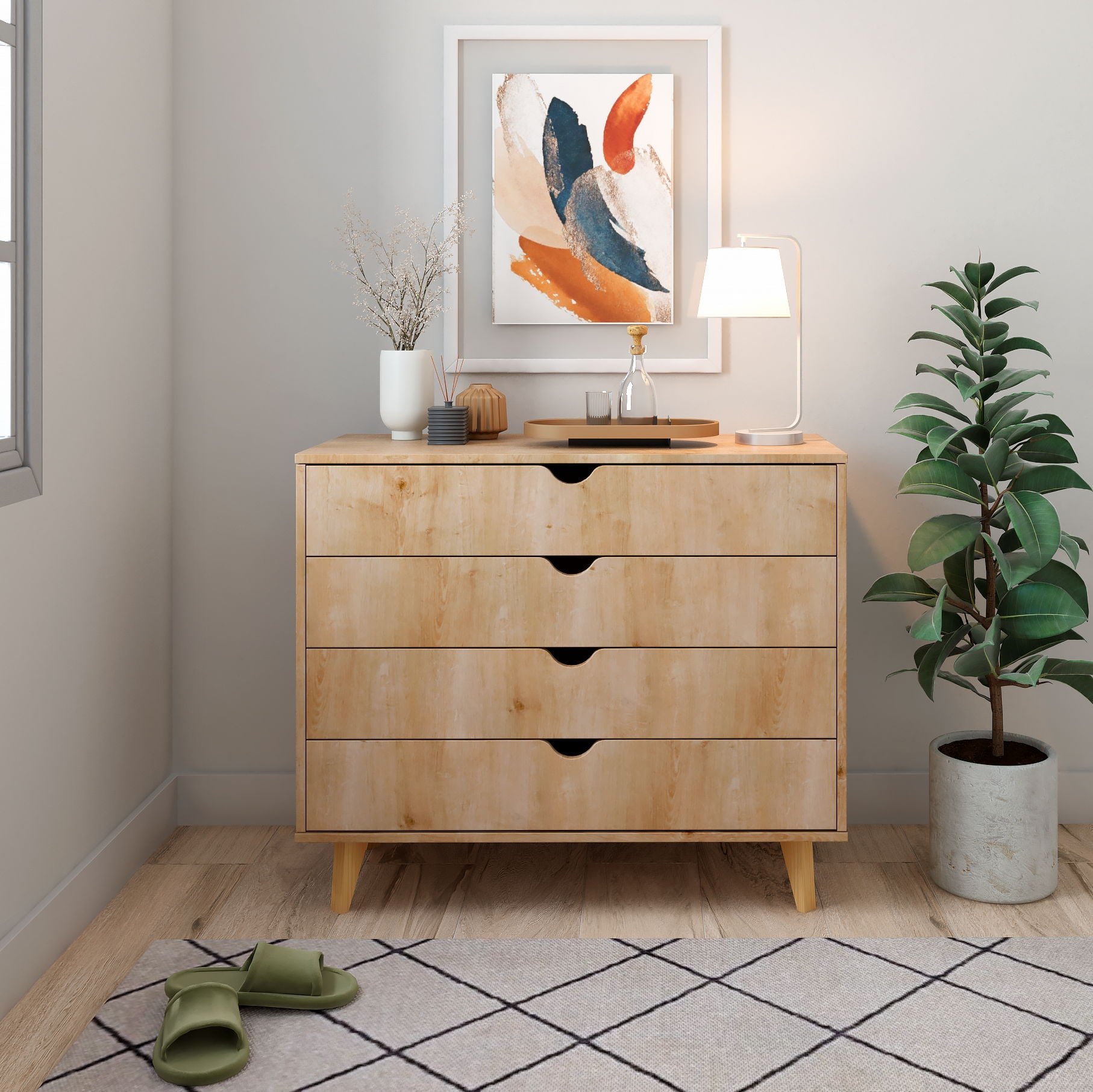 Solid Wood Four Drawer Dresser - Natural