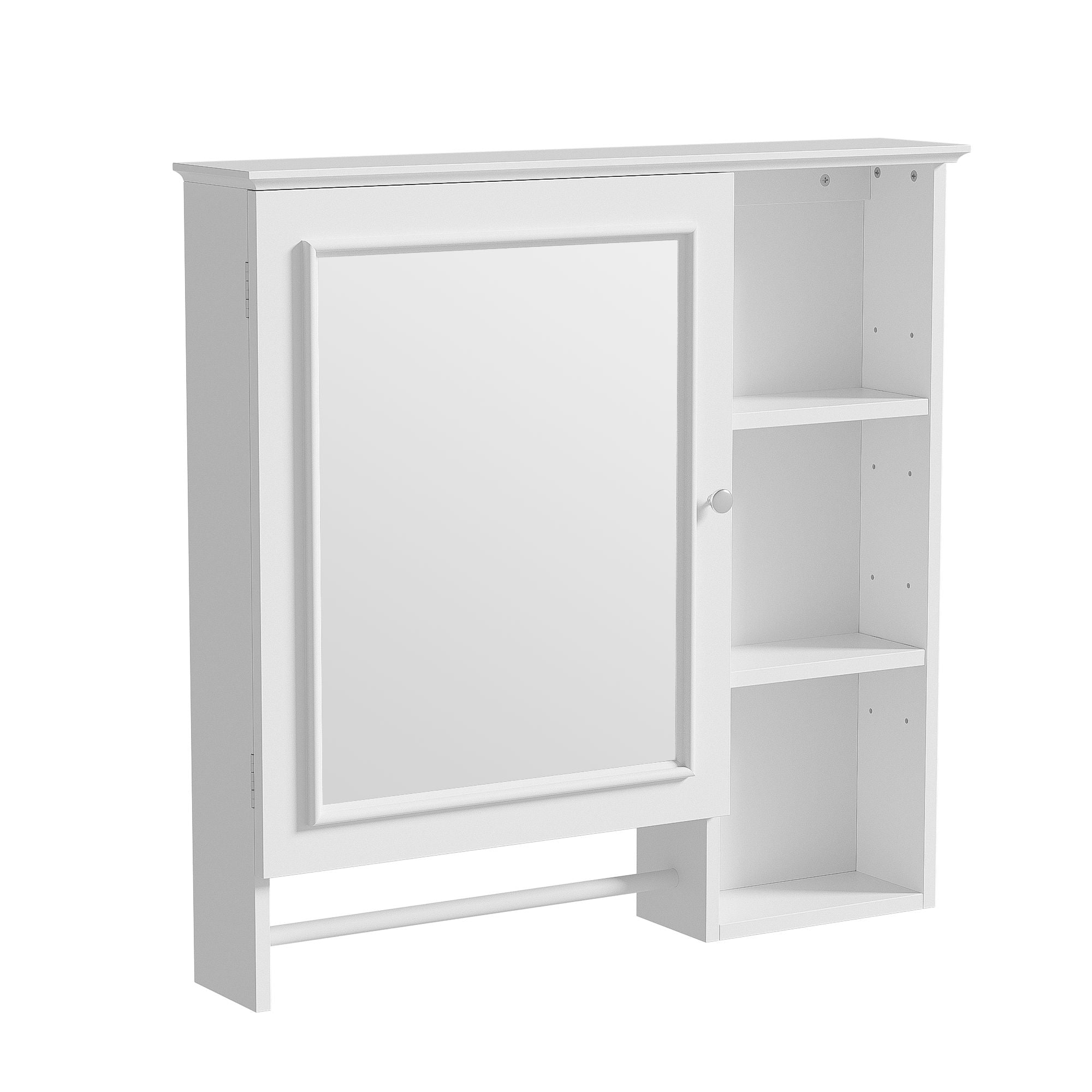 Wall Mounted Bathroom Storage Cabinet, Medicine Cabinets With Large Mirror Door, Adjustable Shelves And Three Open Storage Levels(Not Include Bathroom Vanity)