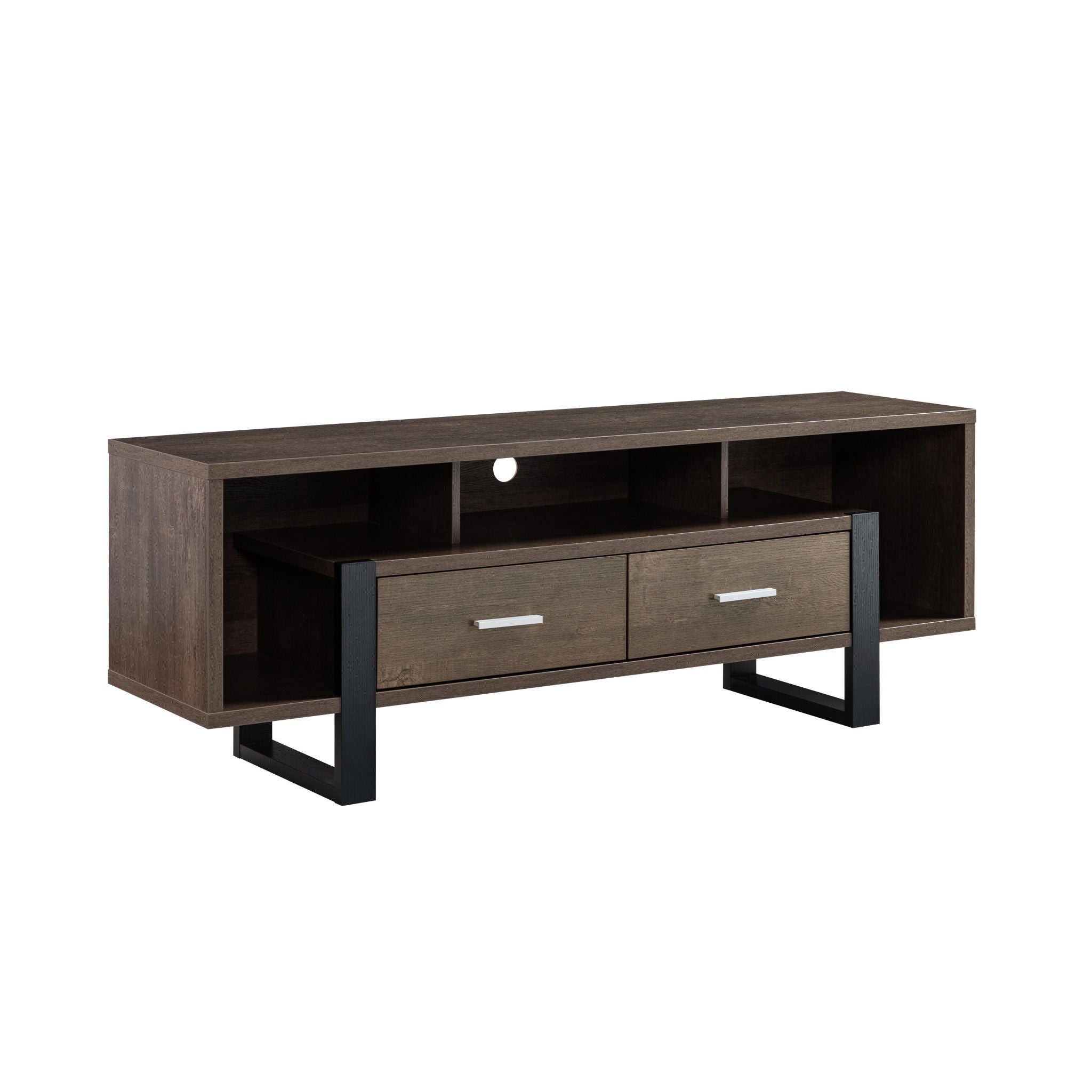 Manufactured Wood Cabinet Enclosed Storage TV Stand - Walnut Oak / Black