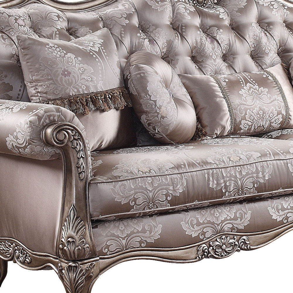 Imitation Silk Damask Sofa And Toss Pillows With Champagne Legs - Dark Gray