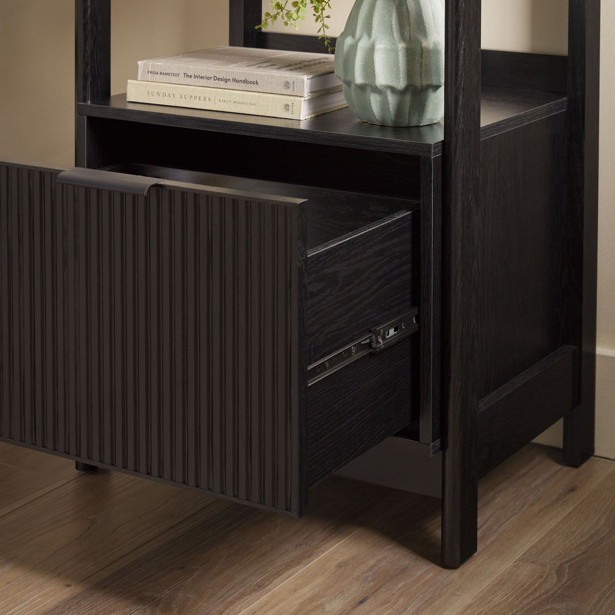 Transitional Narrow Bookshelf With Drawer On Bottom by Walker Edison | Bel Furniture