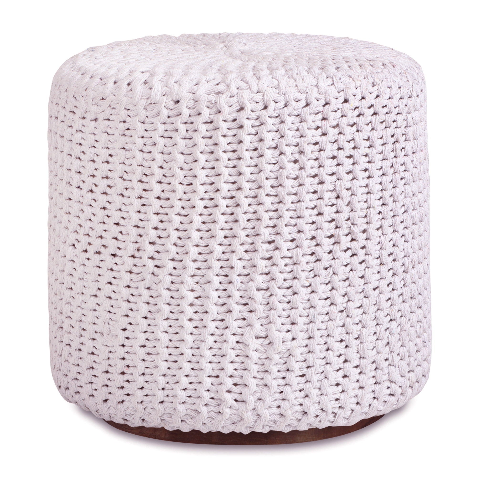 Cotton Blend Round Pouf Ottoman - White