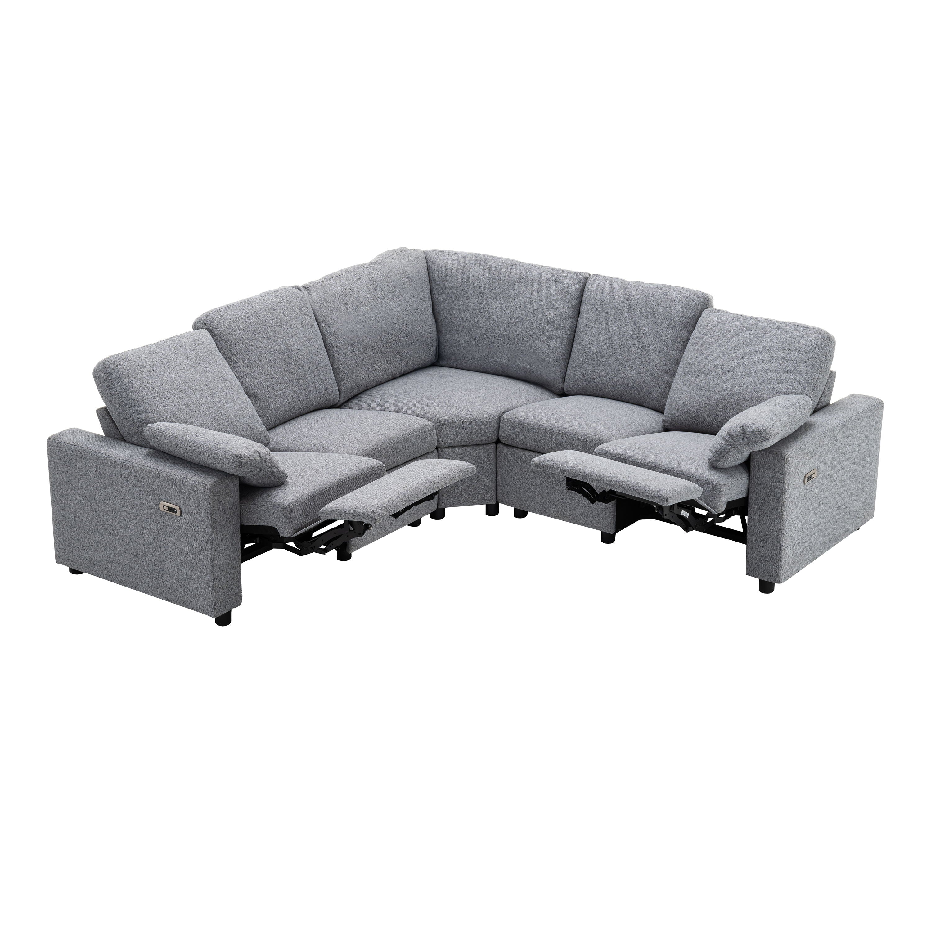 Power Recliner Sectional Sofa Home Theater Reclining Sofa With Two USB Ports, Two Storage Drawers For Living Room