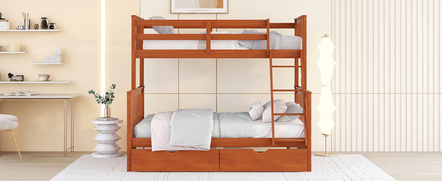 Twin Over Full Bunk Bed With Ladders And Two Storage Drawers