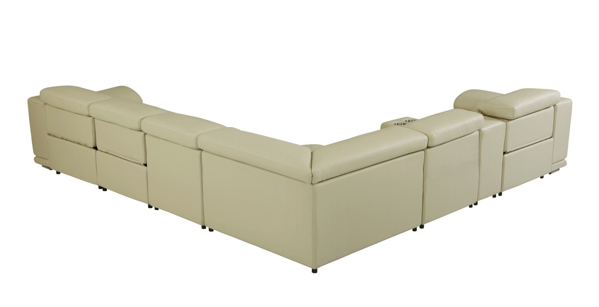 Italian Leather Power Reclining, U Shaped Seven Piece Corner Sectional With Console - Beige