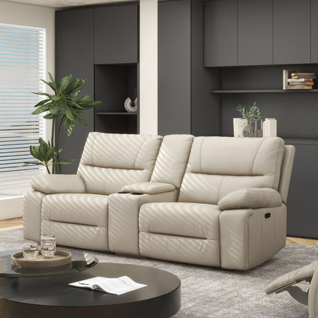 Malibu - Modern Power Motion 3 Piece Reclining Loveseat Sofa With Cup Holders - Cream Taupe Beige by Jennifer Taylor Home | Bel Furniture