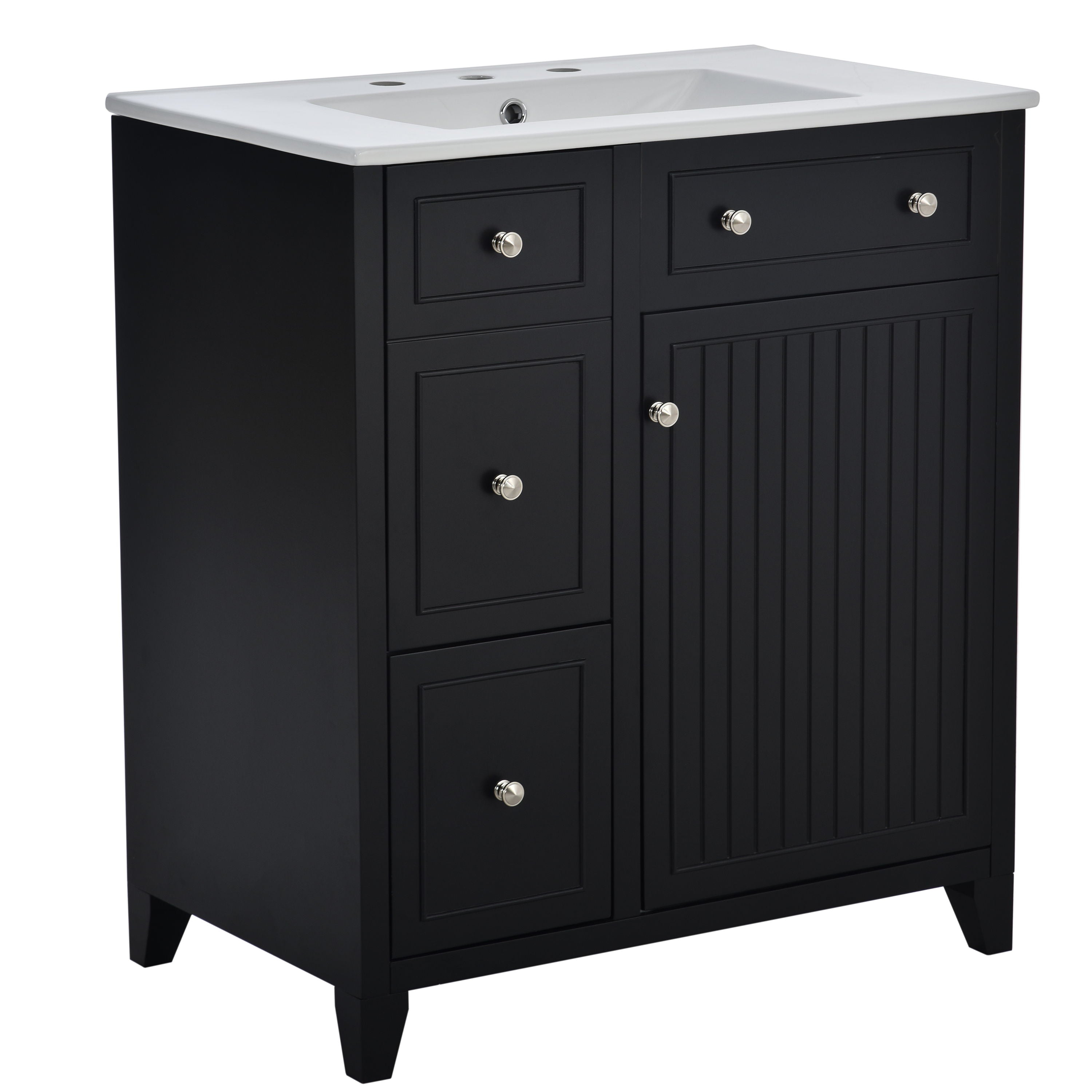 Bathroom Vanity Cabinet With Ceramic Basin, Double-Layer Drawer, Deep Drawer And Adjustable Shelf