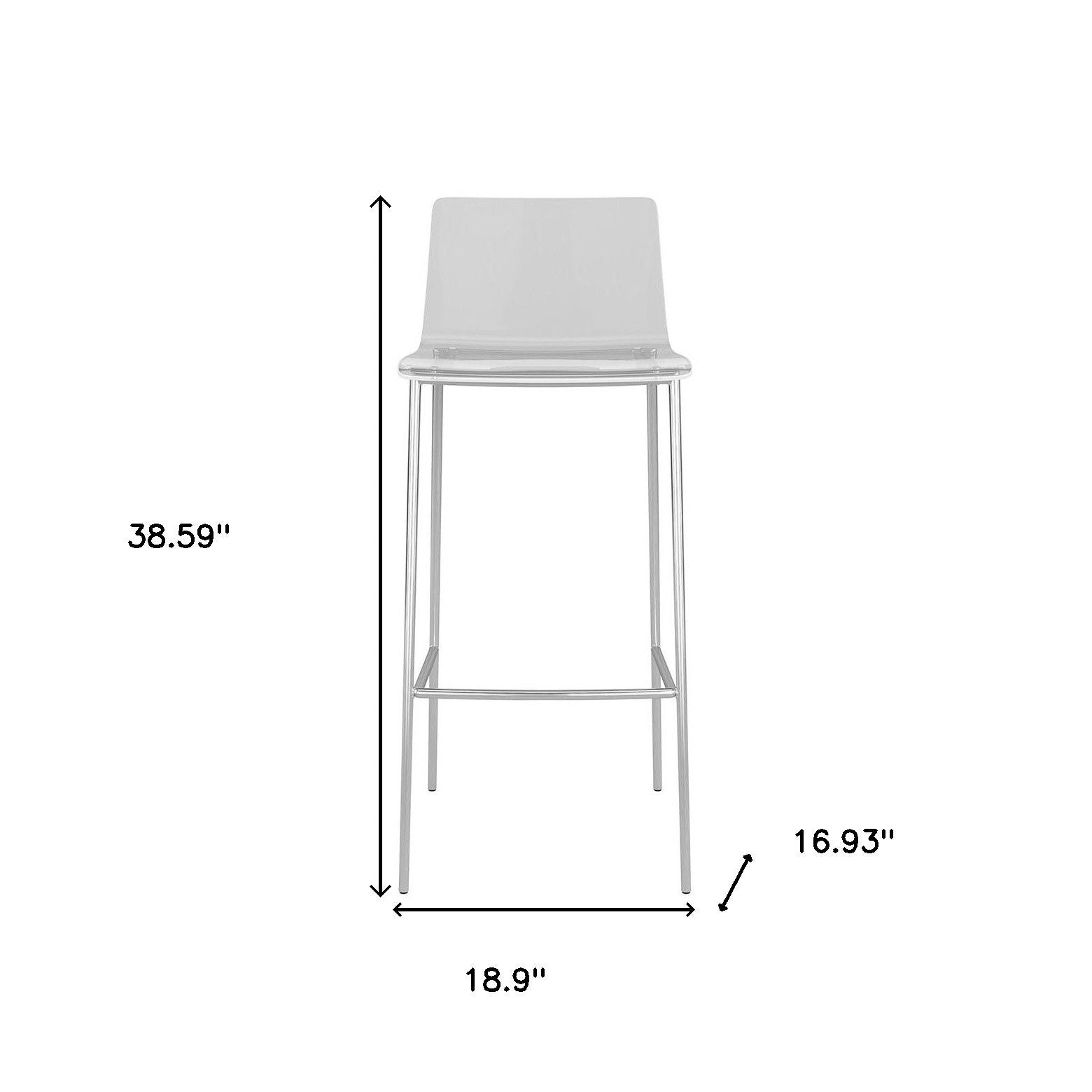 Plastic Low Back Bar Height Bar Chairs (Set of 2) - Clear / Silver