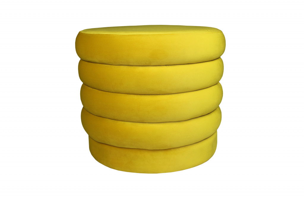 Velvet Tufted Round Cocktail Ottoman - Yellow