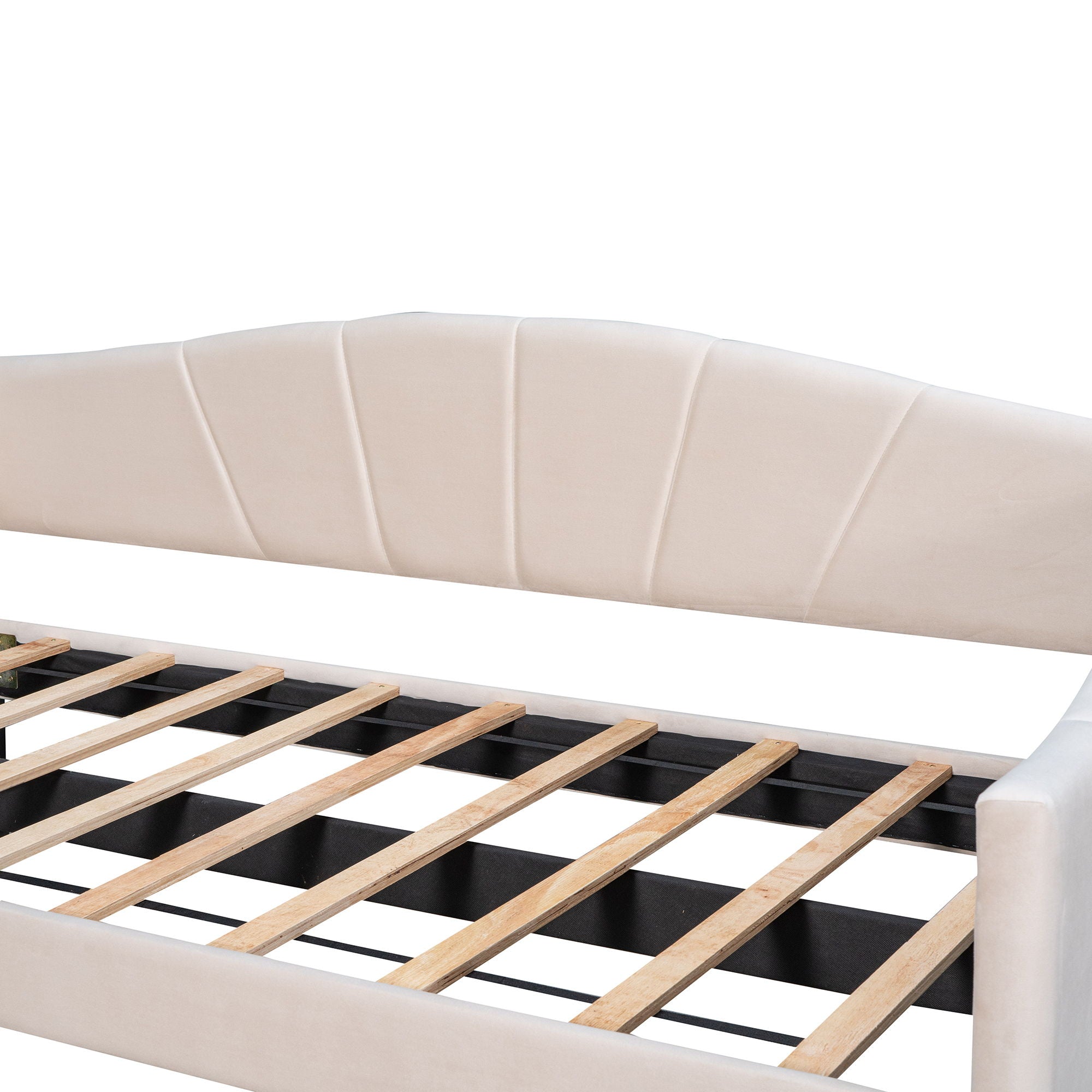 Upholstered Daybed Sofa Bed With Trundle Bed And Wood Slat