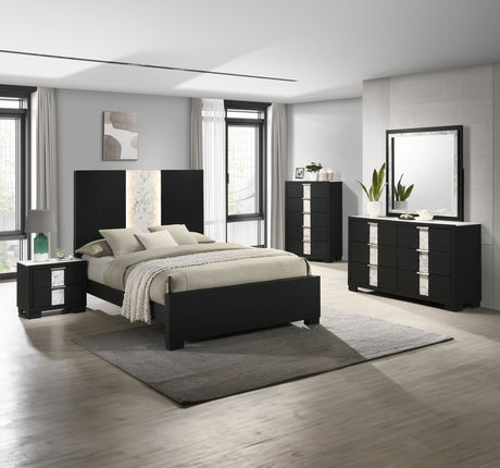 Rangley - Bedroom Set Black 5 Pc. Bed, Dresser, Mirror, Chest, Nightstand by Crown Mark | Bel Furniture
