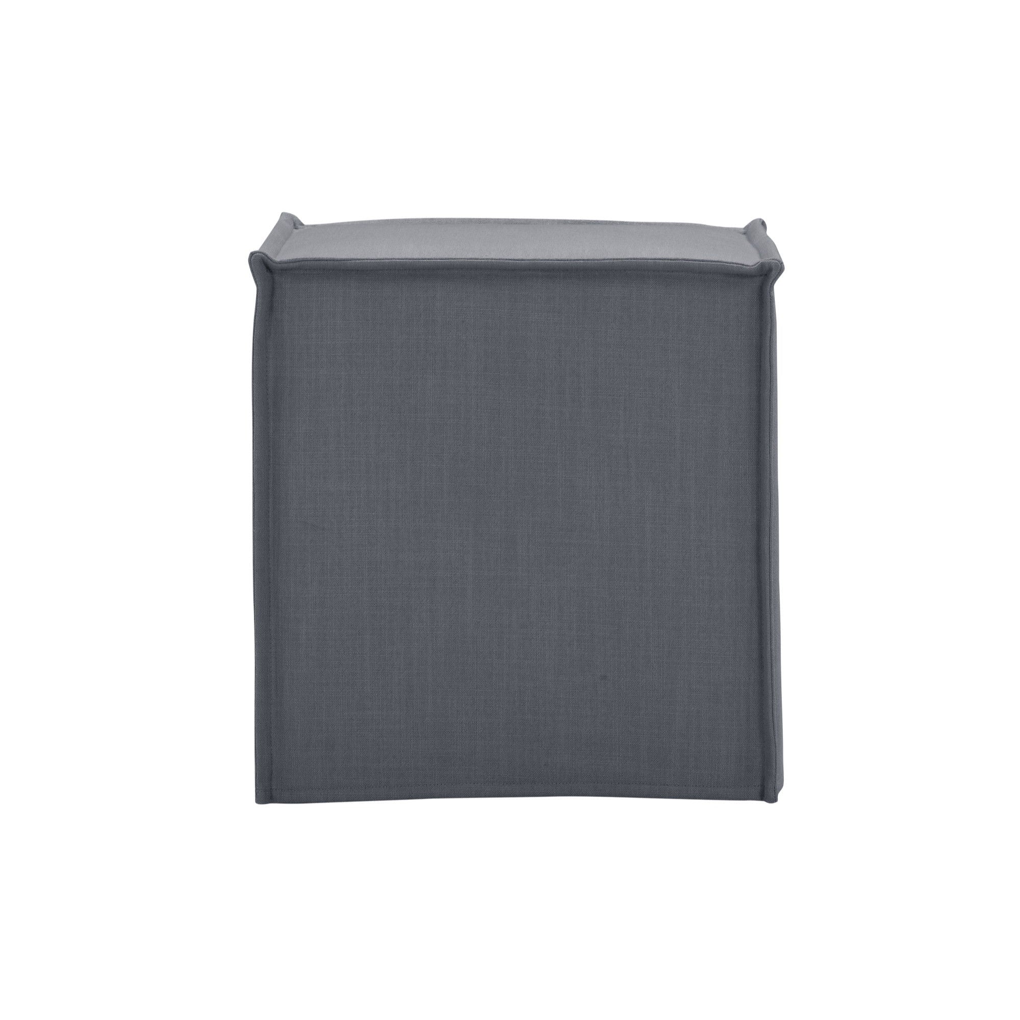 Linen Floral Ottoman - Gray