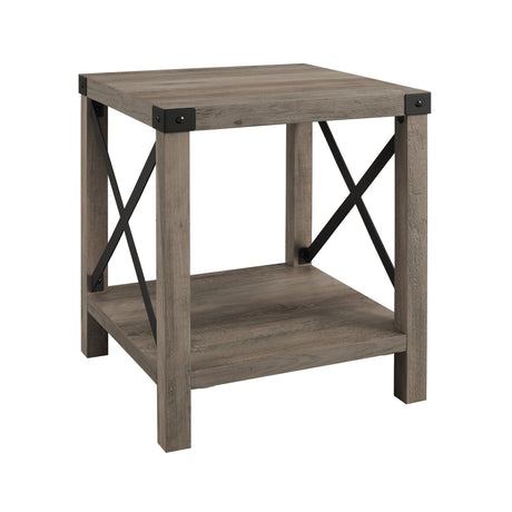 Rustic Industrial X 2 Tier Side Table - Gray Wash by Walker Edison | Bel Furniture