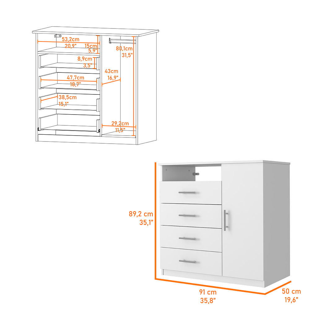 Four Drawer Combo Dresser - White