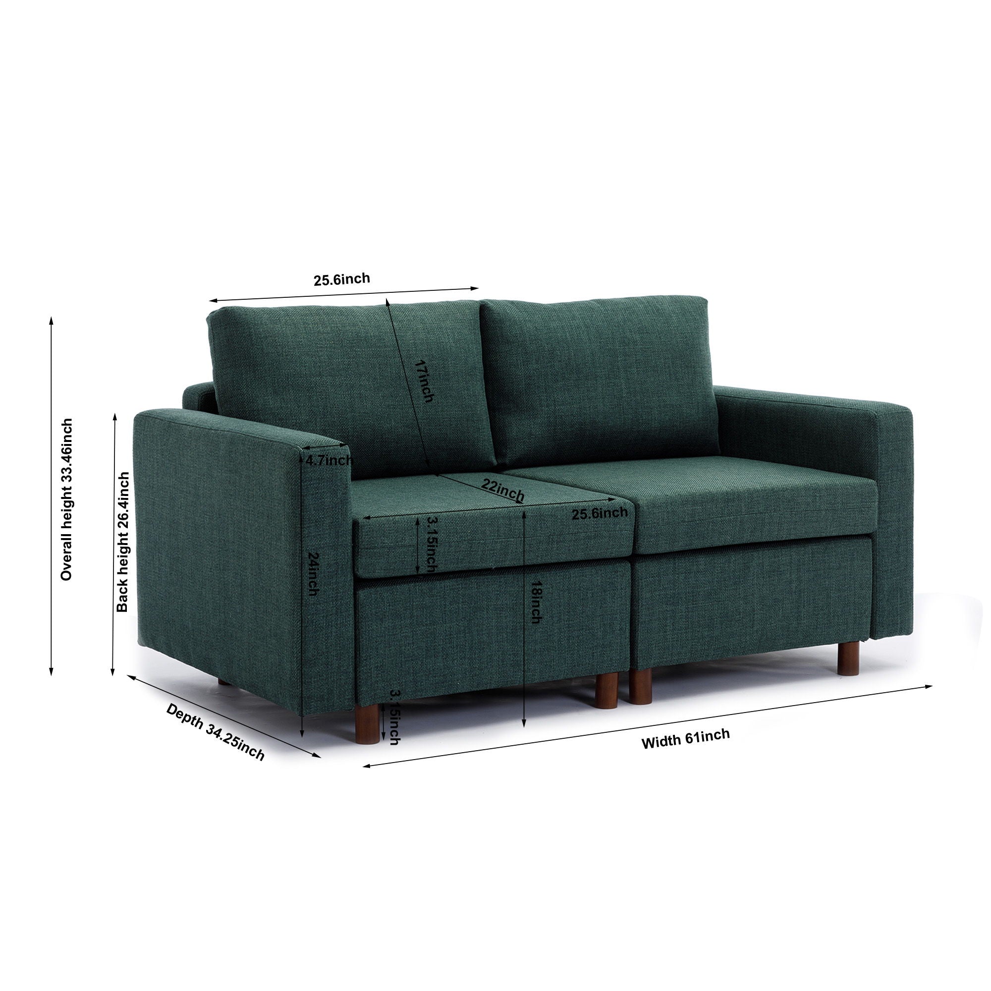 2 Seat Module Sectional Sofa Couch With 1 Ottoman For Living Room, Seat Cushion And Back Cushion Non-Removable And Non-Washable