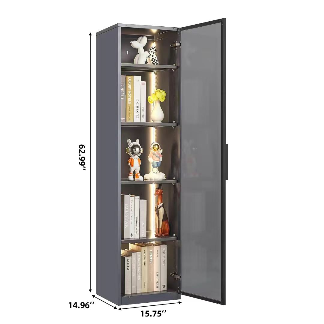 Best Selling New Design Double Door Metal Glass Display Storage Cabinet With Light Strip For Living Room