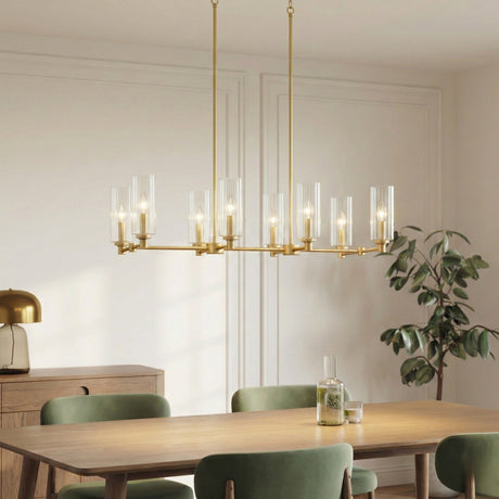 Willow - 8 Lights Island With Clear Ribbed Pendant Lamp Satin - Antique Brass / Clear / Gold - view 5