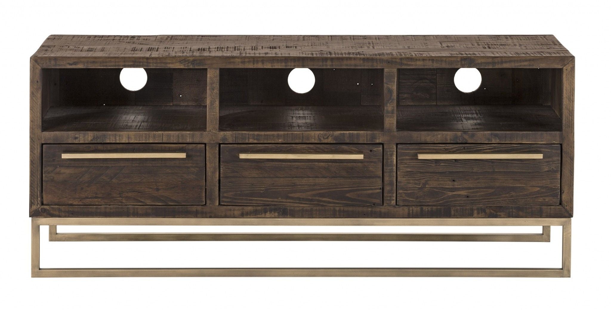 Reclaimed Pine And Plywood Open Shelving TV Stand - Deep Taupe