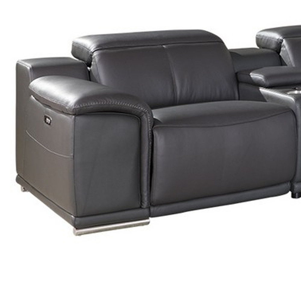 Italian Leather U Shaped Power Reclining Seven Piece Corner Sectional With Console - Gray