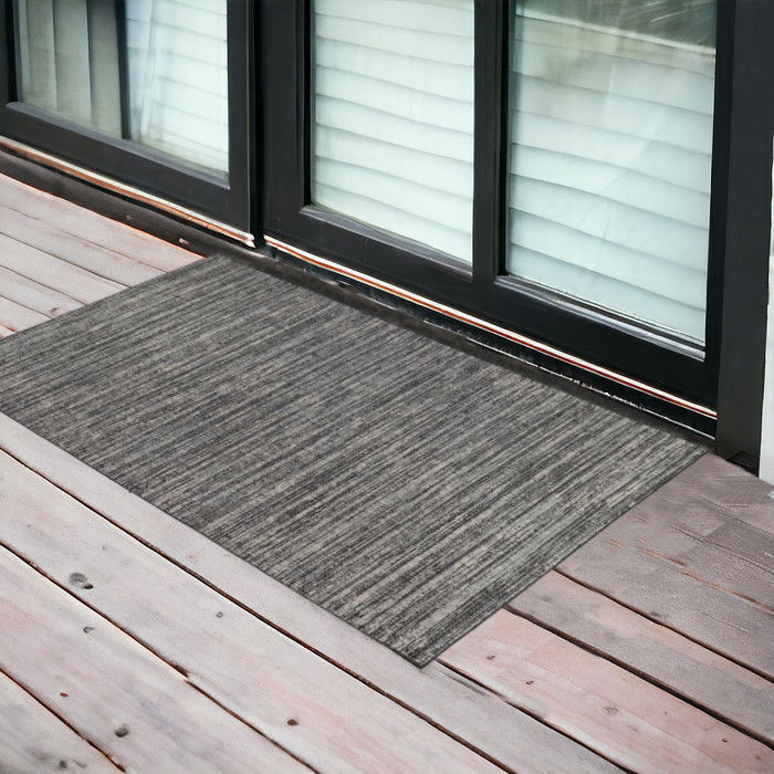 2' X 3' Striped Stain Resistant Outdoor / Indoor Area Rug - Brown / Ivory