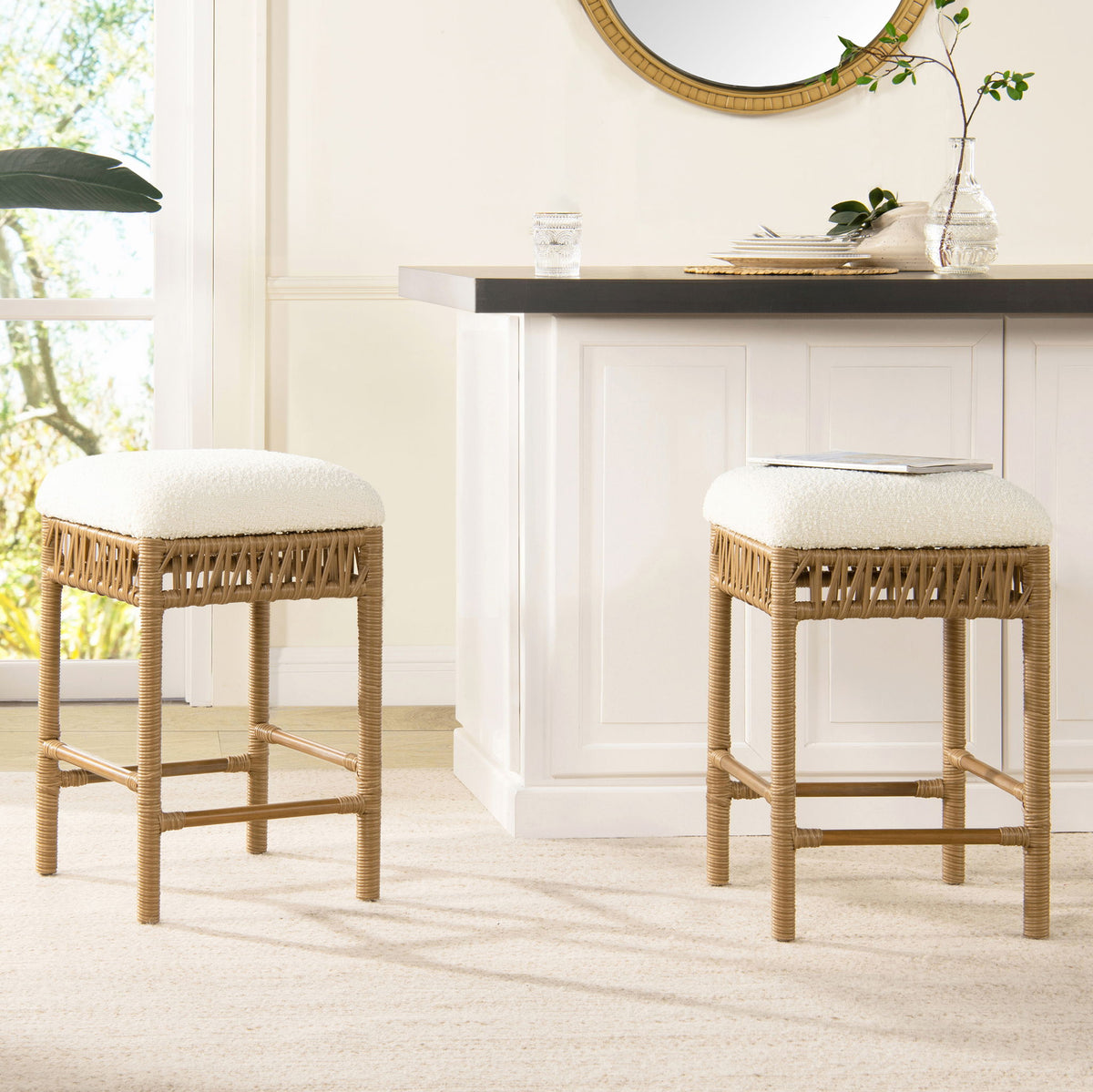 Lucia - Backless Upholstered Counter Stool With Frame - Ivory White by Jennifer Taylor Home | Bel Furniture