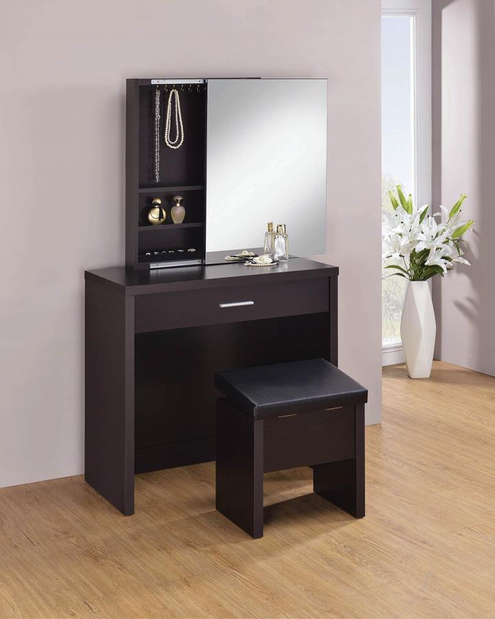 Harvey - Vanity Set With Lift-Top Stool - Cappuccino