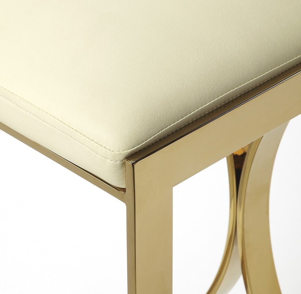 Backless Counter Height Bar Chair - Off White / Gold