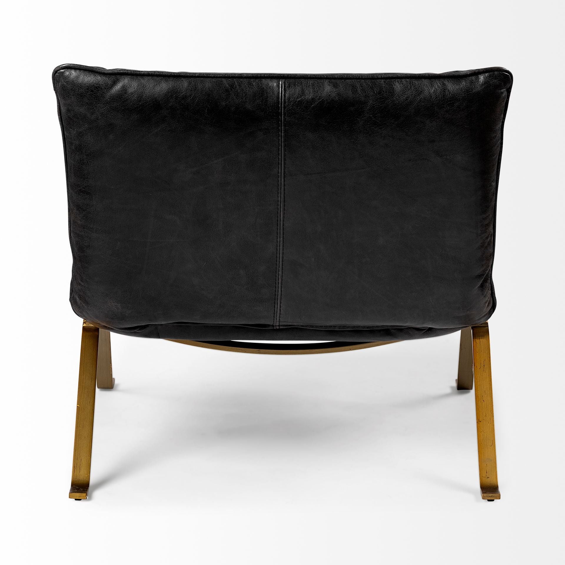 Top Grain Leather Distressed Slipper Chair - Black / Brass