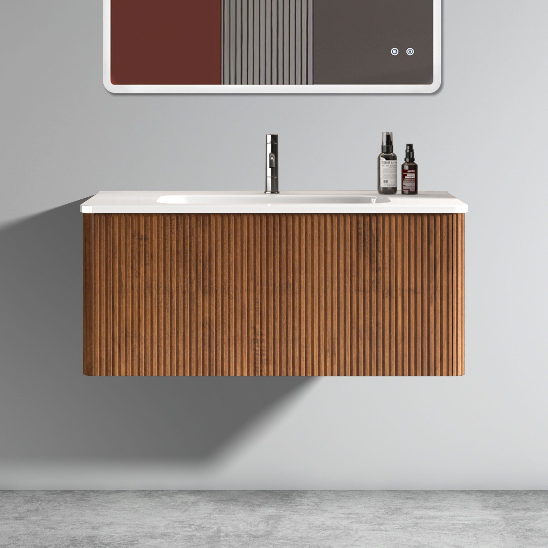 Etna - Striped Bathroom Vanity With Ceramic Sink, Wall Mounted Floating Bathroom Vanity For Modern Bathroom