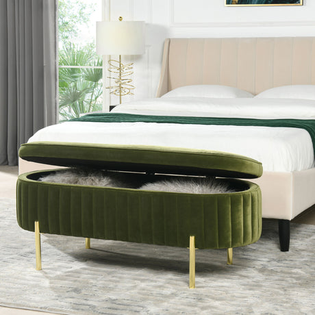 Chloe - Modern Glam Storage Bench - Olive Green by Jennifer Taylor Home | Bel Furniture
