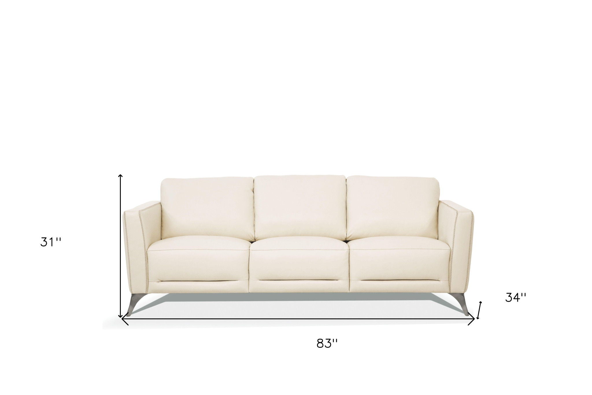 Leather Sofa With Black Legs - Cream