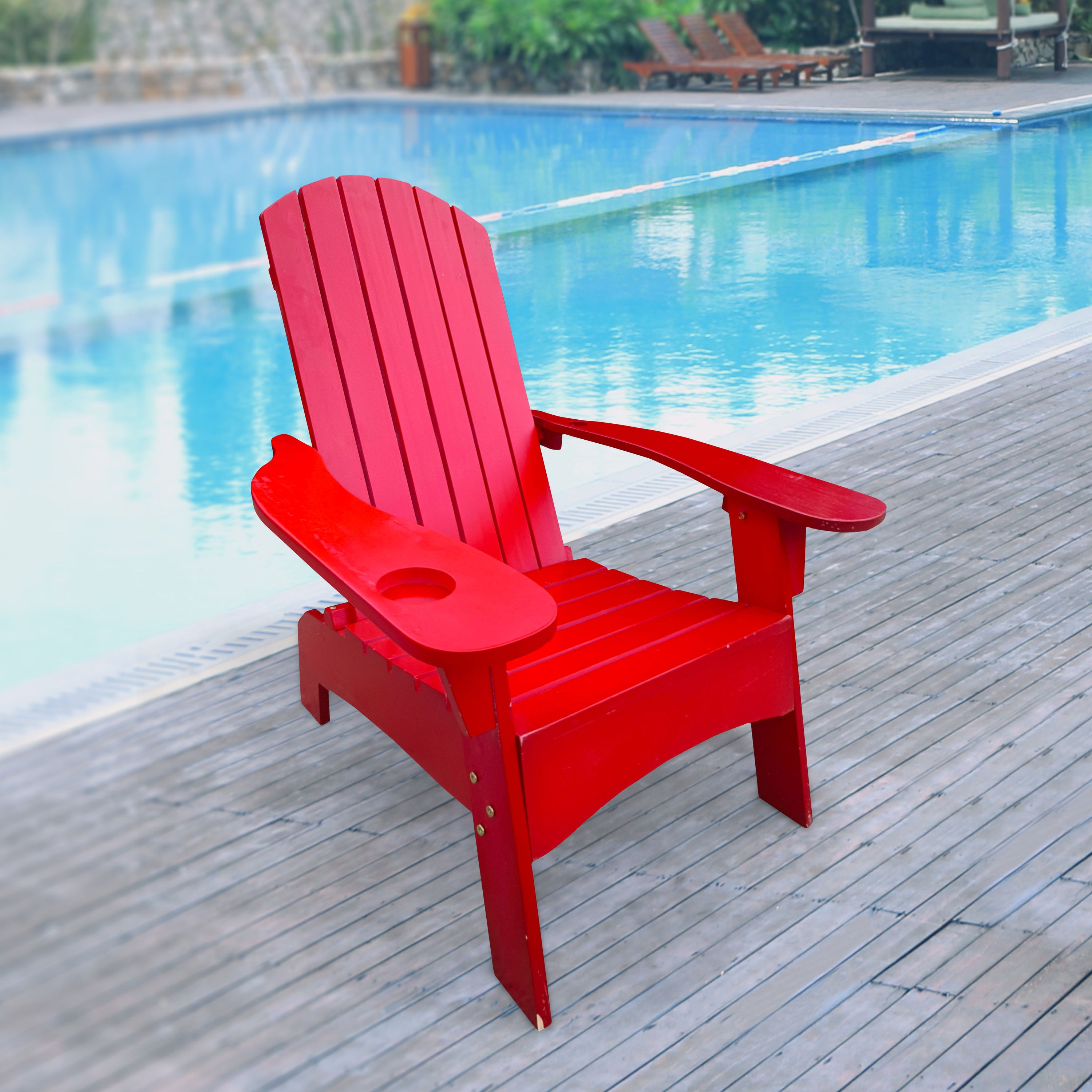 Outdoor Or Indoor Wood Adirondack Chair With An Hole To Hold Umbrella, On The Arm