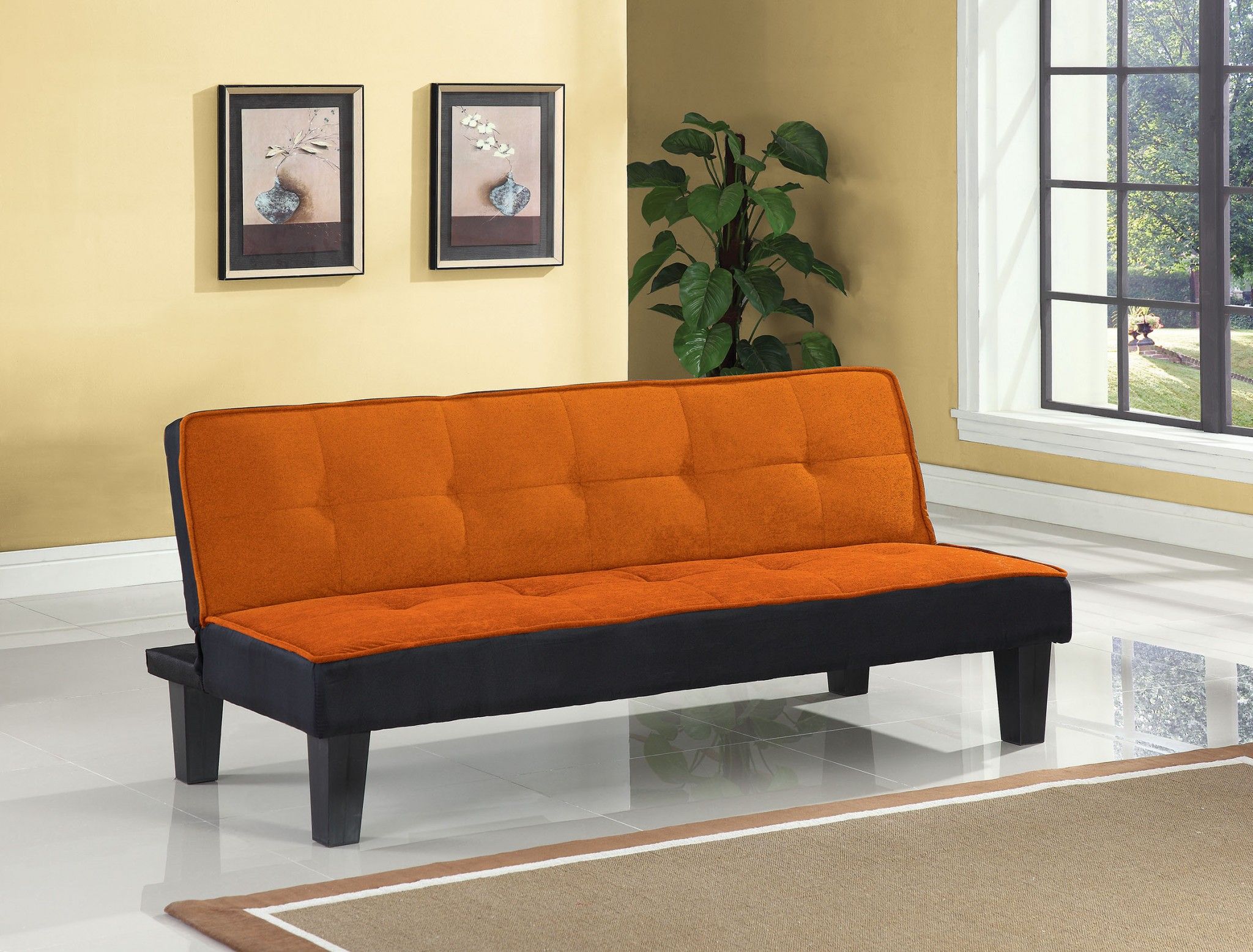 Fabric Sofa With Black Legs - Orange