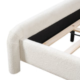 Upholstered Platform Bed Frame With Curved Headboard, Wood Slats Support