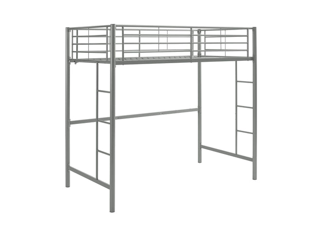 Modern Industrial Twin Over Loft Metal Bunk Bed Frame With Integrated Guardrails - Silver by Walker Edison | Bel Furniture