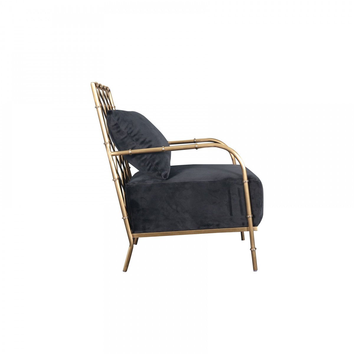 Velvet And Gold Solid Color Arm Chair - Black