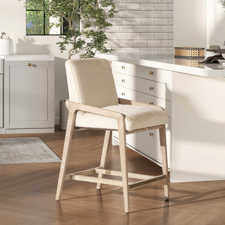 Arizona - Solid Ash Upholstered Counter Stool With Rope Detail - Creme De La Creme White by Jennifer Taylor Home | Bel Furniture