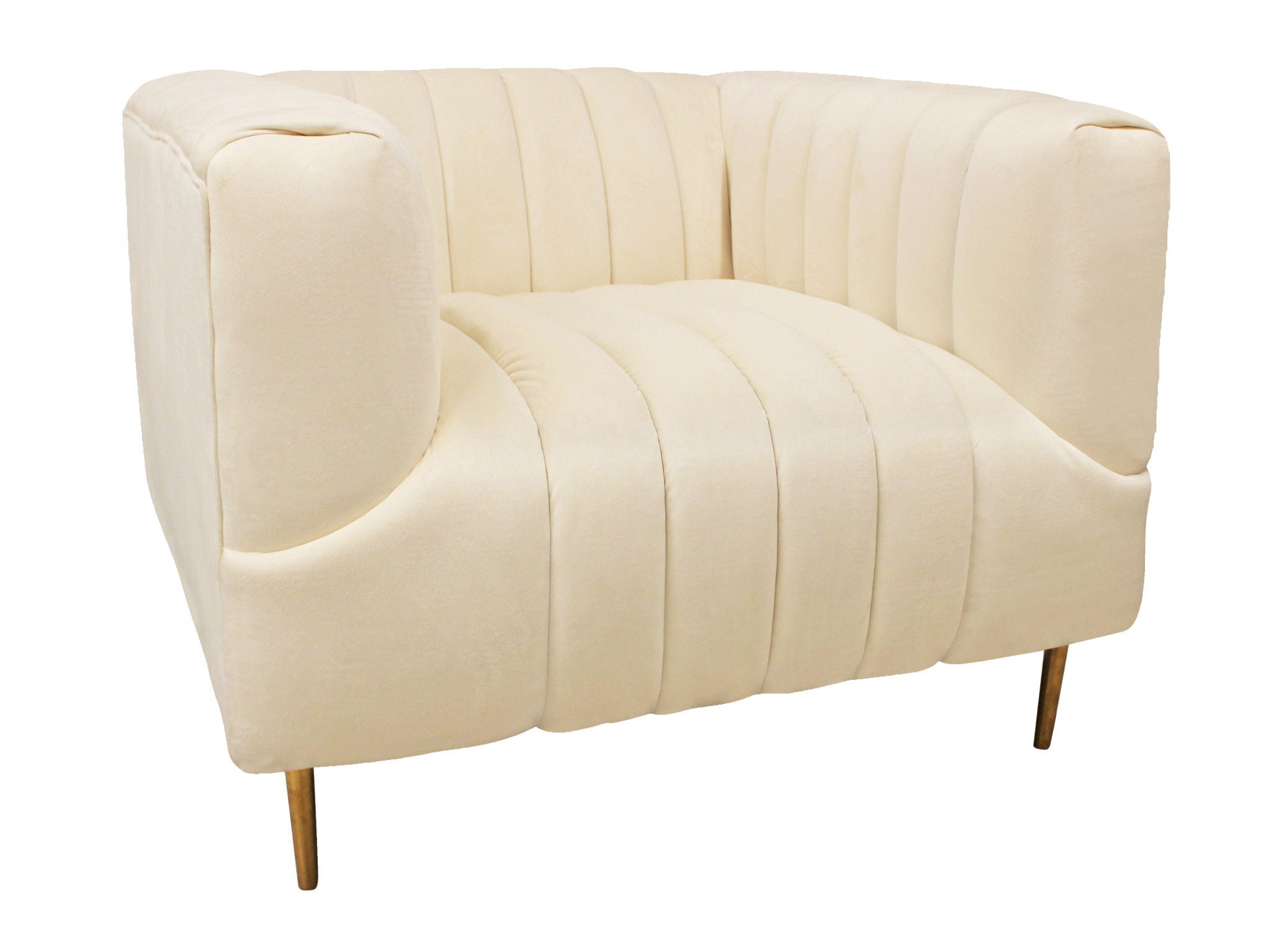 Velvet And Gold Solid Color Lounge Chair - Ivory