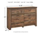 Trinell - Brown Dark - Six Drawer Dresser - 61.34" x 15.98" x 42.99" by Signature Design by Ashley® | Bel Furniture