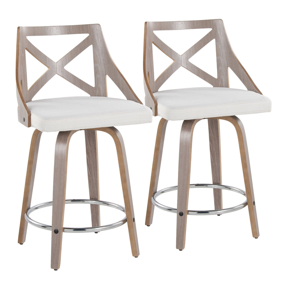 Charlotte - Farmhouse Fixed Height Counter Stool & Swivel With Round Footrest (Set of 2)