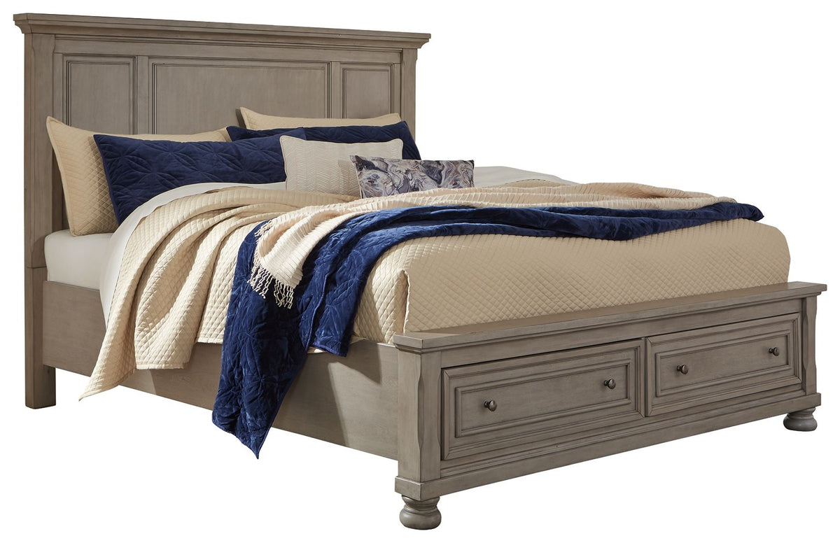 Lettner - King Panel Storage Bed - Light Gray