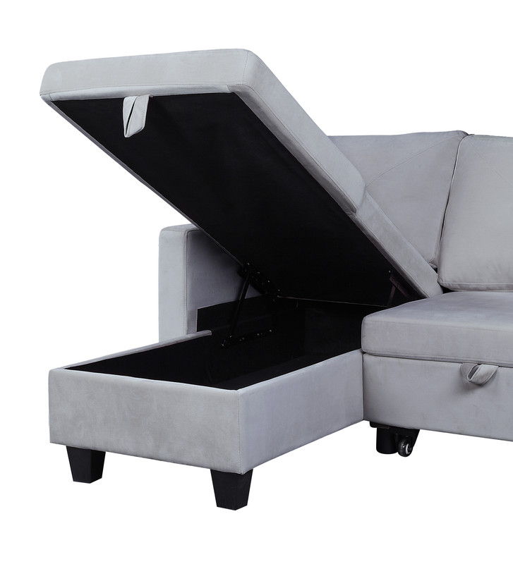 Nova - Velvet Reversible Sleeper Sectional Sofa With Storage Chaise by Lilola Home | Bel Furniture