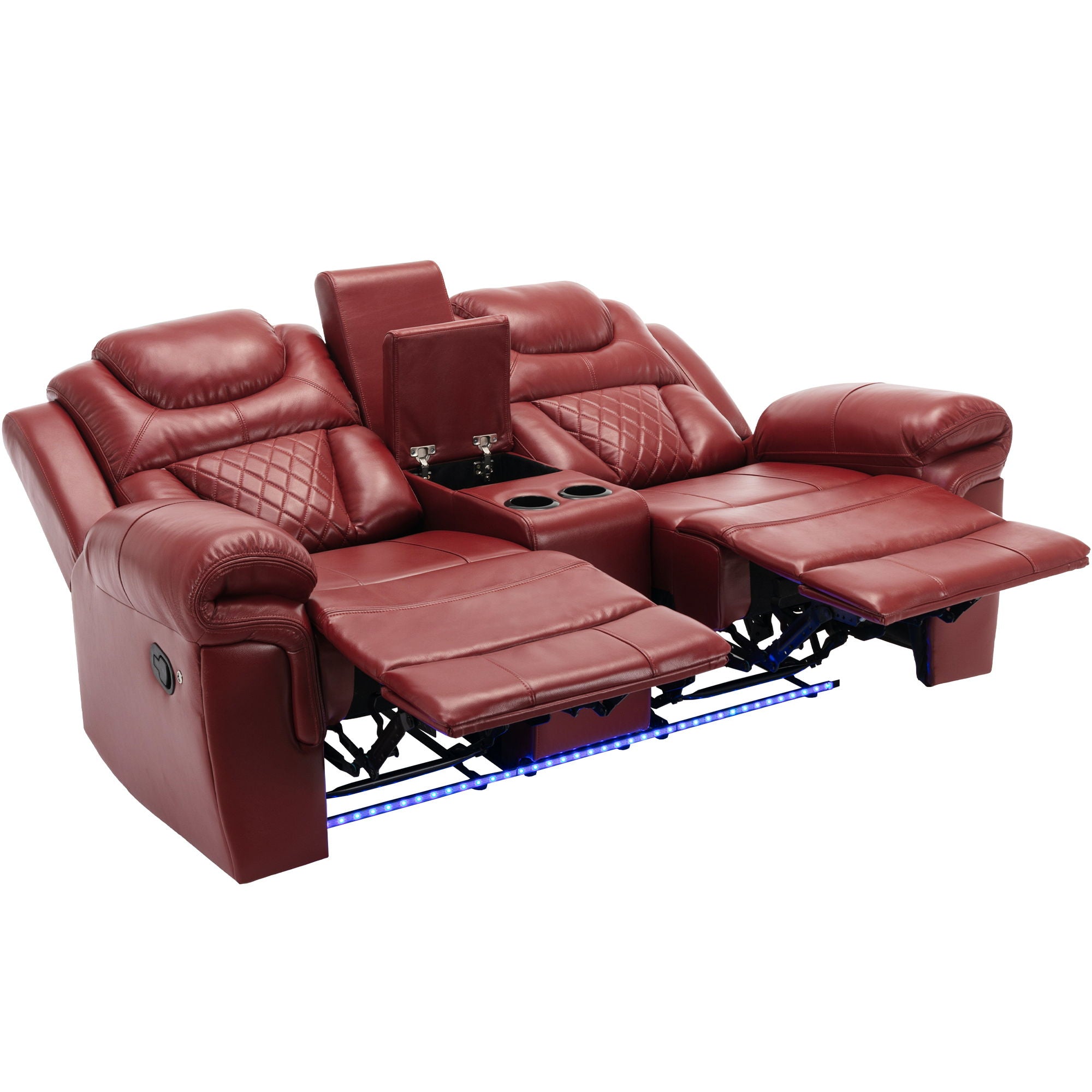 Home Theater Seating Manual Recliner Loveseat With Hide-Away Storage, Cup Holders And Led Light Strip For Living Room