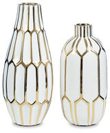 Mohsen - Vase Set (Set of 2) - Gold Finish / White