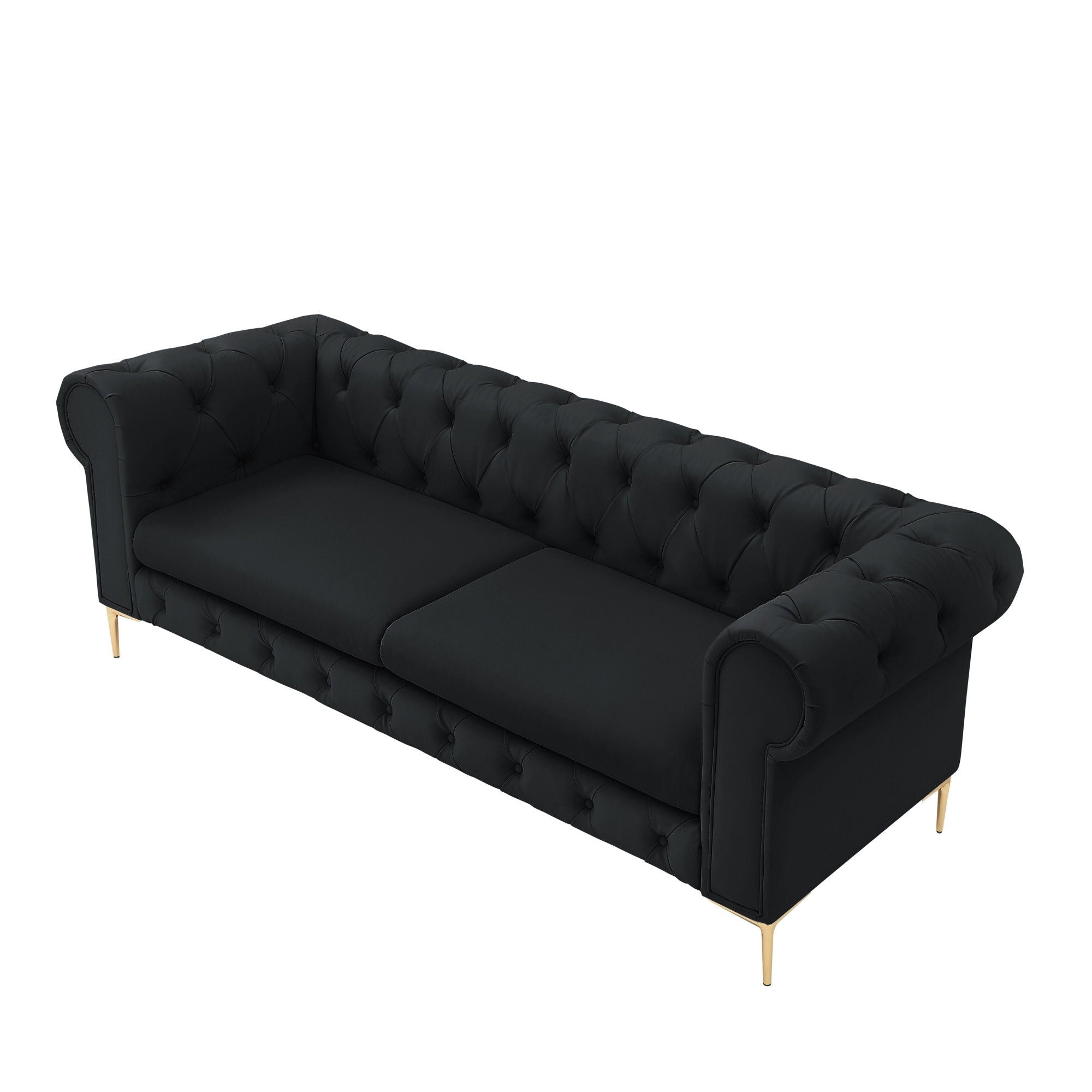 Faux Leather Chesterfield Sofa With Gold Legs - Black