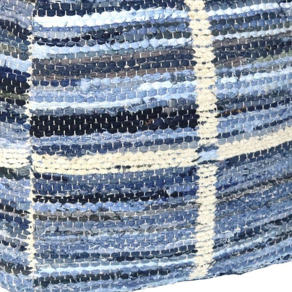 Striped Square Pouf - Blue