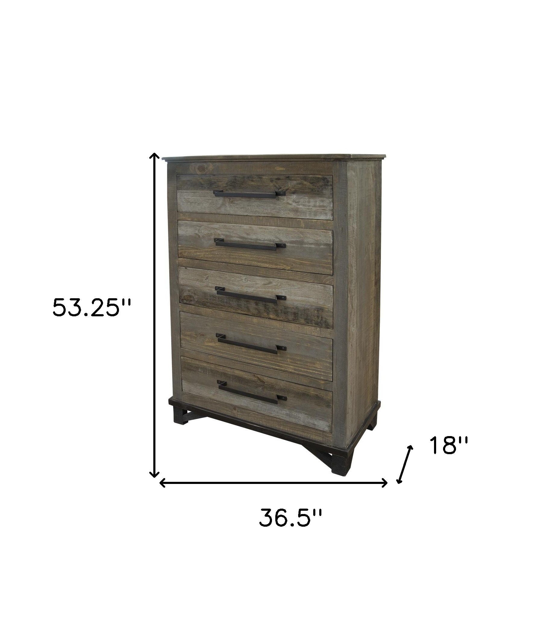 Solid Wood, 5 Drawer Chest - Gray