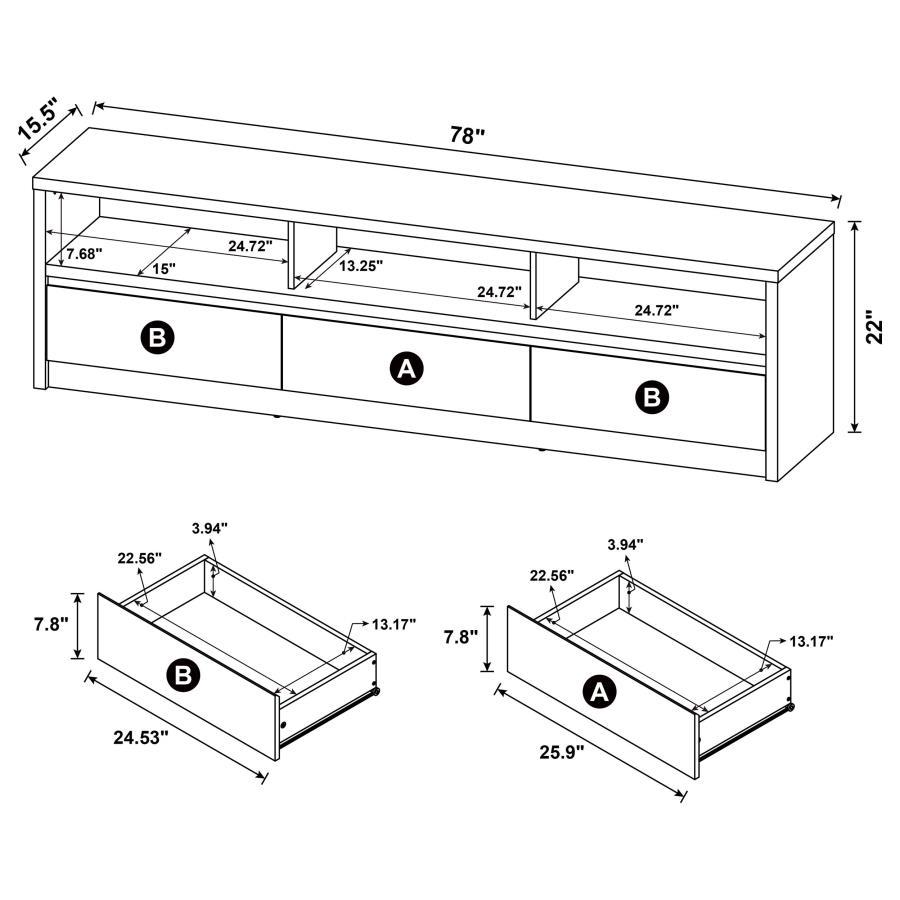Rutland - 3-Drawer TV Stand Media Console by Coaster Fine Furniture | Bel Furniture