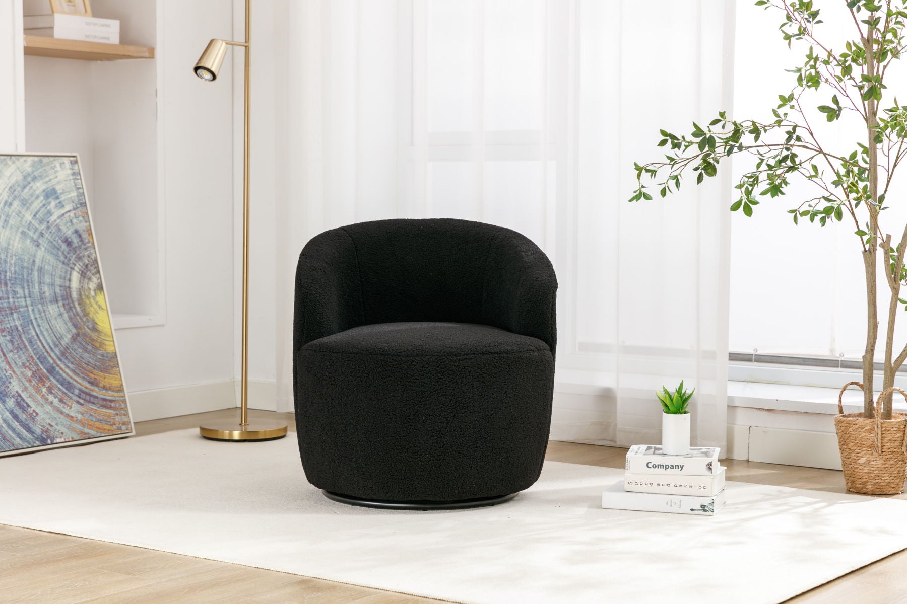 Teddy Fabric Swivel Accent Armchair Barrel Chair With Powder Coating Metal Ring